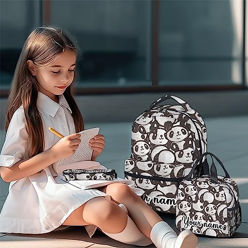 Personalized Panda Backpack with Lunch Box And Pencil Case, 16 Inch Panda Theme Bookbag with Adjustable Straps, Durable, Lightweight, Large Capacity, School Backpack for Girls Women - color: Panda2-3