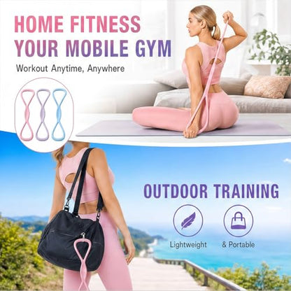 Resistance Bands, Figure 8 Resistance Bands for Women Men, 8 Shaped Resistance Rubber Band for Arms, Back, Shoulder Stretch with Handles, Not Break, Portable
