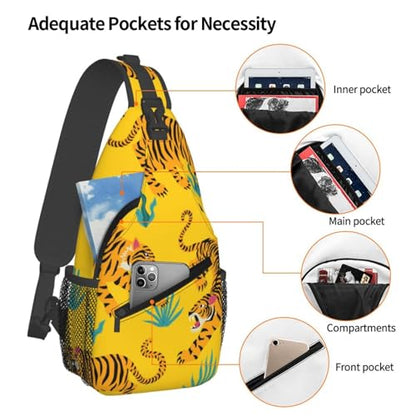 Yellow Angry Tiger Outdoor Crossbody Shoulder Bag For Unisex Young Adult Hiking Bicycling - color: 20