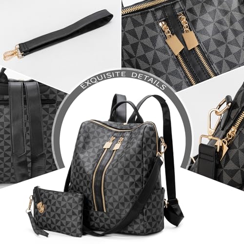 Womens Backpack Purse Leather Anti-theft Large Fashion Designer Travel Backpack Bag Men's Backpack Shoulder Bags - color: C-black