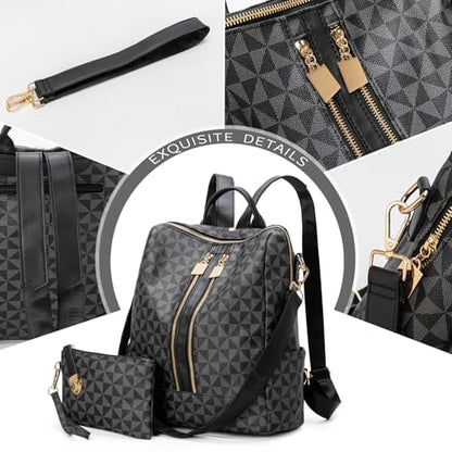 Womens Backpack Purse Leather Anti-theft Large Fashion Designer Travel Backpack Bag Men's Backpack Shoulder Bags - color: C-black