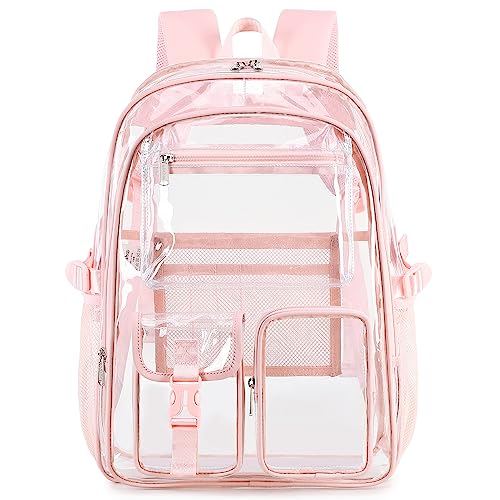abshoo Large Clear Backpack For Girls Women School Bookbag Heavy Duty Transparent Backpack (Pink) - color: Pink