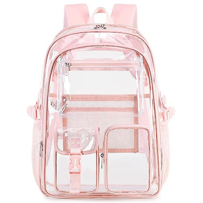 abshoo Large Clear Backpack For Girls Women School Bookbag Heavy Duty Transparent Backpack (Pink) - color: Pink