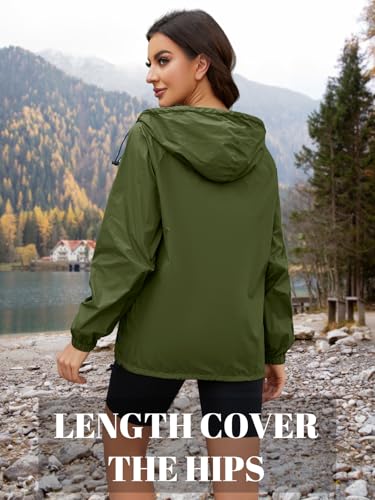 CRIPOM Light Weight Rain Jacket Women Waterproof Windbreaker Travel Rain Coats for Women Packable S-XXL - color: Army Green, size: Large
