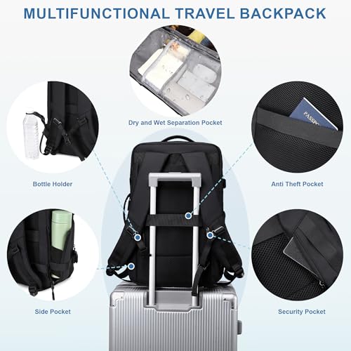 BAGOK Carry On Travel Backpack, Expandable Extra Large Airline Approved,Lightweight Daypack for Men and Women（Black） - color: B-black, size: Medium