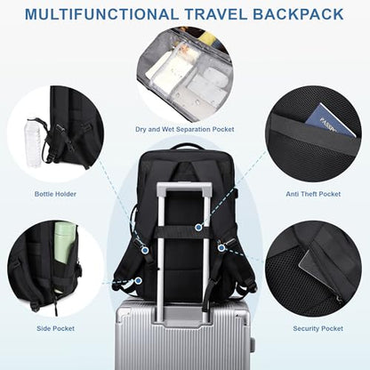 BAGOK Carry On Travel Backpack, Expandable Extra Large Airline Approved,Lightweight Daypack for Men and Women（Black） - color: B-black, size: Medium