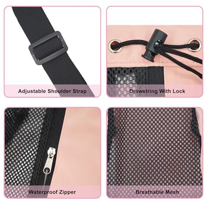 Mesh Beach Backpack with Wet Pocket Drawstring Pool Bag Waterproof Swimming Bag Gym Backpack for Men & Women - color: Pink