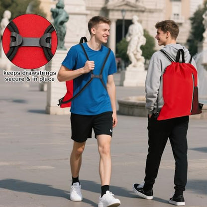 HOLYLUCK Drawstring Backpack Gym Bag For Men Women, String Beach Swim Sports Backpack - color: Red, style: Standard Drawstring