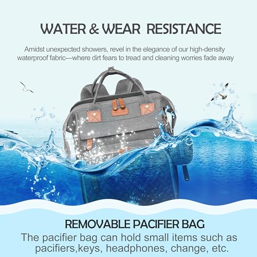Diaper Bag Backpack with Changing Station, Waterproof for Travel, Gray - color: Grey