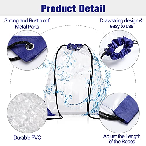 Riakrum 15 Pcs Clear Drawstring Bag Waterproof Small See Through PVC Drawstring Backpack for Stadium College Sport Event(Blue) - color: Blue