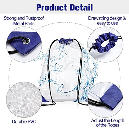 Riakrum 15 Pcs Clear Drawstring Bag Waterproof Small See Through PVC Drawstring Backpack for Stadium College Sport Event(Blue) - color: Blue