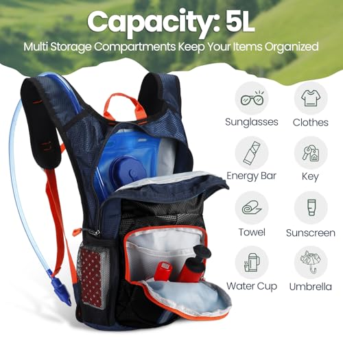 Shinylin 3 Pcs Kids Hydration Backpack with 1.5 L Water Bladder Hydration Water Backpack Lightweight Insulated Pack for Boy Girl Biking Climbing Running Hiking - color: Marine Blue,Black, Orange