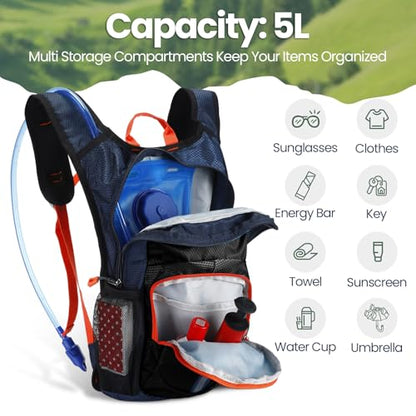 Shinylin 3 Pcs Kids Hydration Backpack with 1.5 L Water Bladder Hydration Water Backpack Lightweight Insulated Pack for Boy Girl Biking Climbing Running Hiking - color: Marine Blue,Black, Orange