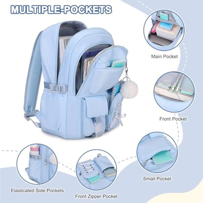 Scothen Backpacks for Girls, Girls Backpack with Lunch Box & Pencil Pouch for Teens Girl Kids Elementary Middle High School College Student Bookbag Daypack Laptop Travel Backpack for Women - color: Blue