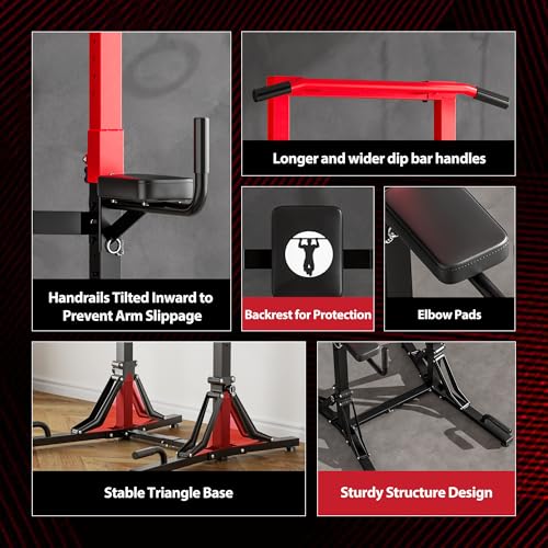 SDHYL Foldable Power Tower Pull Up Bar Station, Multi-Function Adjustable Dip Station Exercise Equipment for Home Gym Workout, Strength Training Fitness Equipment, 330LBS