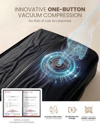 Fanwoli Rolling Vacuum Backpack Travel with One-Button Compression, Expandable Carry-On Suitcase Luggage, Approved TSA Lock & Water-Proof Laptop Compartment for Outdoor/Family/Business Trips - color: Black