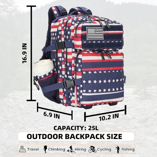 Lovelinks21 25L Tactical Military Backpack Small Travel Backpack for Men and Women Assault Pack Bug Out Bag Molle Daypack Gym Backpack with Bottle Holder (Flag) - color: Flag Print