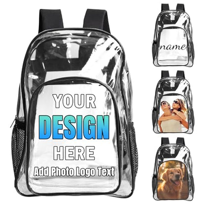 17in Custom Clear Backpack, Personalized Photo Logo Text Transparent Backpack, Heavy Duty PVC See Through Bag for Stadium Sport Travel Camping Gift - color: Style 2