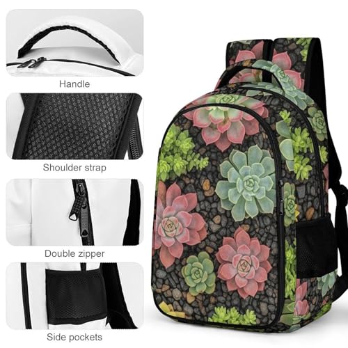 Casual Laptop Backpack Purse Succulent Plants, Cute Travel Bag with Tumbler Holder for Nurse Teacher College Commute - color: Pattern (255)