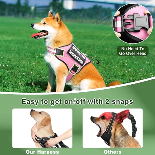 Service Dog Vest Harness and Leash Set+10 Patches,No Pull&Easy Walk Reflective Dog Harness with Soft Padded Handle for Training/Everyday,Fit Small/Medium/Large/Extra-Large Dogs(Pink M) - color: Pink, size: Medium