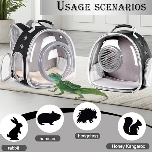 WEVONIGU Small Animal Backpack Carrier with Clear Bubble Dome Window Large Space & Breathable Travel Cage with Soft Mat Airline Approved - color: Black, size: Backpack