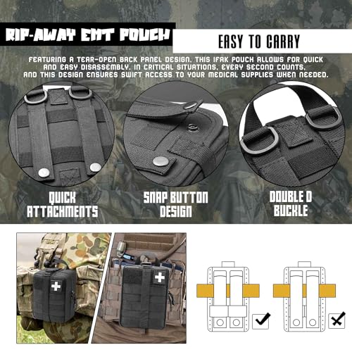 1000D Molle Ifak Pouch Rip Away, Tactical Tear Away Medical Pouch Empty, Military First Aid Pouch Bag Only for Camping Hiking Travel - color: Black