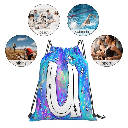 Drawstring Backpack Bag Sport Gym Sackpack Initial Blue Draw String Cinch Bags Bulk String Backpack Storage Bag for Women Men Letters U - color: Letters U