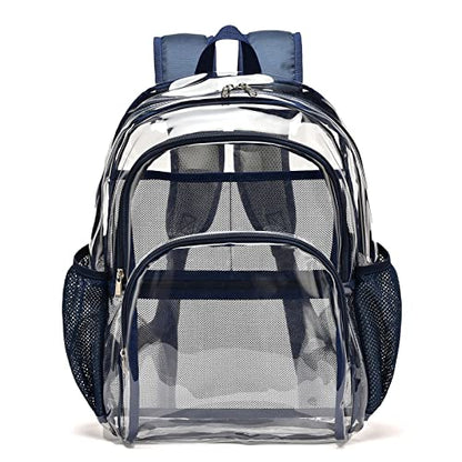 Clear Backpack, Clear Bag Stadium Large See Through Bookbag Heavy Duty PVC Transparent Backpacks for School - color: Navy Blue-1pack
