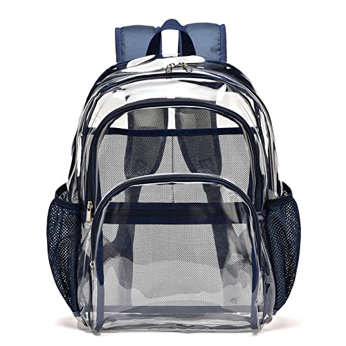 Clear Backpack, Clear Bag Stadium Large See Through Bookbag Heavy Duty PVC Transparent Backpacks for School - color: Navy Blue-1pack