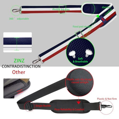 ZINZ 79 inch Shoulder Strap, Extra-thick Fixed Cushion Pad and Dual Clasps Universal Replacement Strap with Metal Swivel Hooks for Laptop Bags, Luggage Bags, Camera, Crossbody(Stripes-BuWRd) - color: Stripes-buwrd