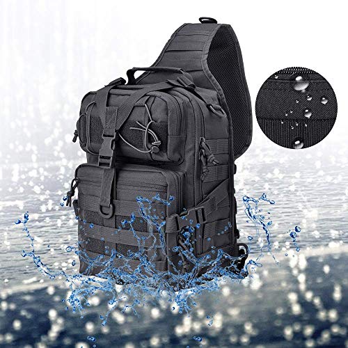 HAOMUK Tactical Sling Bag Pack Military Rover Shoulder Sling Backpack EDC Molle Assault Range Bag - color: Black