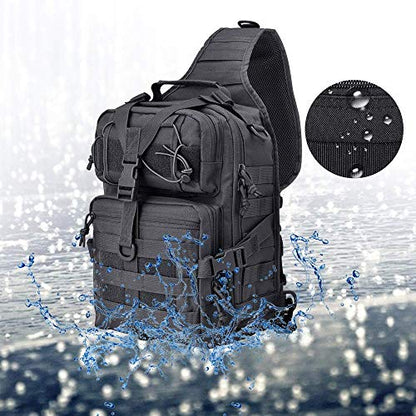 HAOMUK Tactical Sling Bag Pack Military Rover Shoulder Sling Backpack EDC Molle Assault Range Bag - color: Black