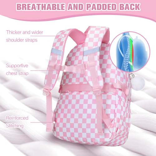 Bevalsa Backpack for Girls 3PCS Teen Girls Pink Backpack for School with Lunch Bag Pencil Case Cute Kids Laptop Backpacks Bookbag for Elementary Middle High School College Student (Checkerboard) - color: Pink Checkerboard