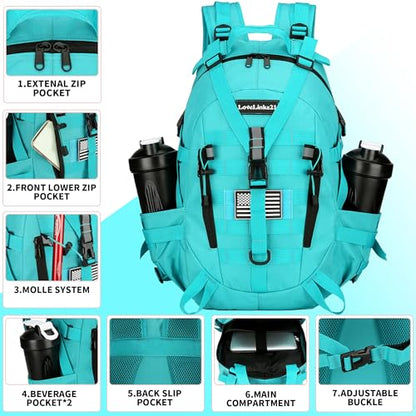 Lovelinks21 25L Tactical Backpack Hiking Daypacks Outdoor Military Molle Bag EDC Rucksack Motorcycle Backpack for Camping - color: Lake Blue