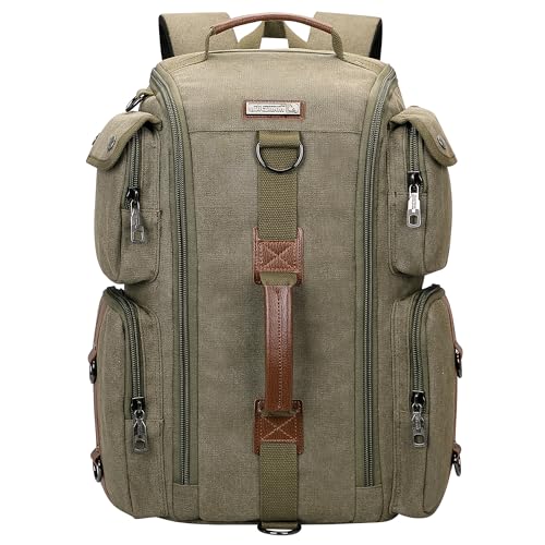 WITZMAN Travel Backpack for Men and Women Carry On Canvas Backpack Duffel Bag for Airplanes Fit 17 Inch Laptop (6661 Green) - color: Army Green
