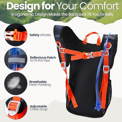 Shinylin 3 Pcs Kids Hydration Backpack with 1.5 L Water Bladder Hydration Water Backpack Lightweight Insulated Pack for Boy Girl Biking Climbing Running Hiking - color: Marine Blue,Black, Orange