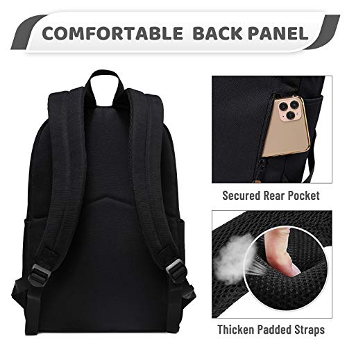 VASCHY School Backpack, Water Resistant Casual Daypack Travel Backpack Bookbag for Men Women with Padded Laptop Sleeve Black - color: Black