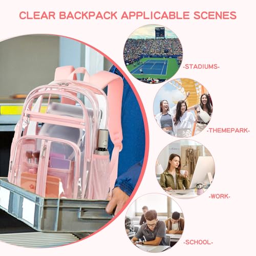 Cusangel XL TPU Clear Backpack Heavy Duty for Stadiums, 18in School Bookbag Teens 15+ boys Girls and Adults Multi-Pocket Design & Reinforced Stitching (Pink-18inch) - color: Pink-18inch