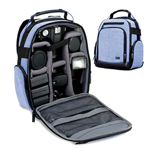 USA Gear Portable Camera Backpack for DSLR with Customizable Accessory Dividers, Weather Resistant Bottom and Comfortable Back Support - Compatible with Canon, Nikon, Sony, Fujifilm, and More (Blue) - color: Blue