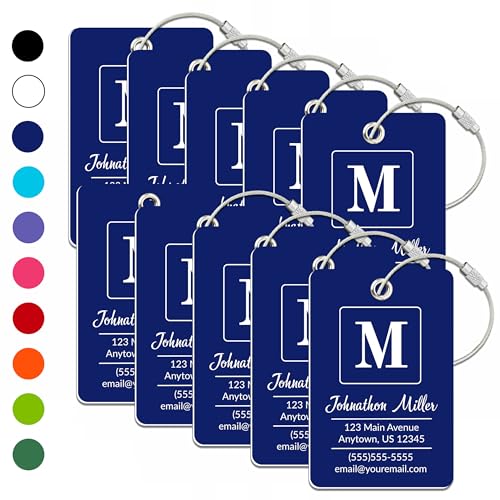 Personalized Luggage Tag | 10 Pack | Custom Luggage Tags for Suitcases | Kids Backpack Tag | 10 Color Options & Choose Font, Font Color - color: Dark Blue, size: 10 pack - Large