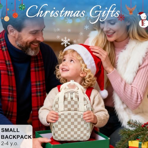 Bluboon Toddler Backpack for Girls Boys 2-4 Cute 12" Preschool Kindergarten Backpacks Kids Daycare Bags School Travel (Brown-White checkered, Age 2-4 (12" H not Fit A4 Folder)) - color: Brown-white Checkered, size: Age 2-4 (12" H not Fit A4 Folder)