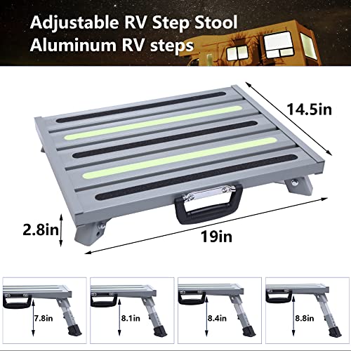 19”×14.5” Large RV Steps with Glow in The Dark Tapes Adjustable RV Step Stool Aluminum RV Step Supports Up to 1500 lbs - color: Gray Large