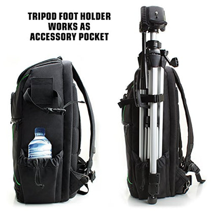USA Gear Camera Backpack for Photographers DSLR/SLR/Mirrorless Camera Bag with Laptop Slot, Rain Cover, Tripod Holder - color: Green