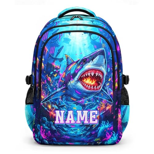 Boys Backpack Shark Backpacks Personalized with Name for Kids Teens, Large Capacity Bookbag for School Elementary Middle Senior Travel Casual - color: Dark Blue