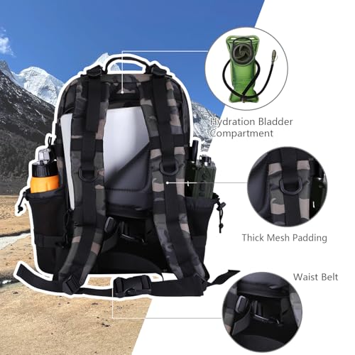 Hannibal Tactical 30L MOLLE Assault Pack, Tactical Backpack Military Army Camping Rucksack with Bottle Holder, 3-Day Pack, Black Camo - color: Black Camo, size: 30L