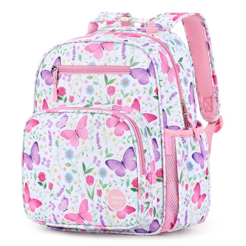 mibasies Kids Backpack for Girls 5-8: Water-Resistant School Bookbag for Kindergarten and Elementary - Butterfly Pink - color: Butterfly Pink, style: Kids-15"h