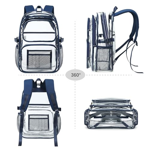 abshoo Large Heavy Duty Boys Clear Backpack for School Bookbag Transparent Multi Pocket Backpacks for Men (Navy) - color: Navy