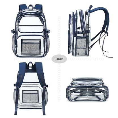abshoo Large Heavy Duty Boys Clear Backpack for School Bookbag Transparent Multi Pocket Backpacks for Men (Navy) - color: Navy