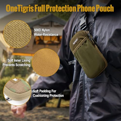ONETIGRIS Cell Phone Pouch, Molle Holster Holder for Men Belt, for iPhone 17 Pro Max/Air/17/16/15/14 /13/12/11/X/XR/XS/8 Plus/7/6, for Galaxy S25 Ultra/s25/S24 /S23/S22/S21 - color: Brown