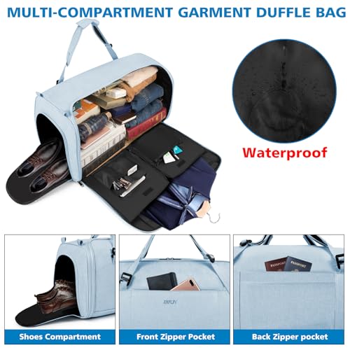 Convertible Garment Bags for Travel - Carry on Garment Duffle Bag with Backpack Straps for Men Women, 4 in 1 Large Travel Duffel Bags with Shoes Compartment Hanging Suit Dress Weekender Bag 3pcs Set - color: C-Wathet Blue